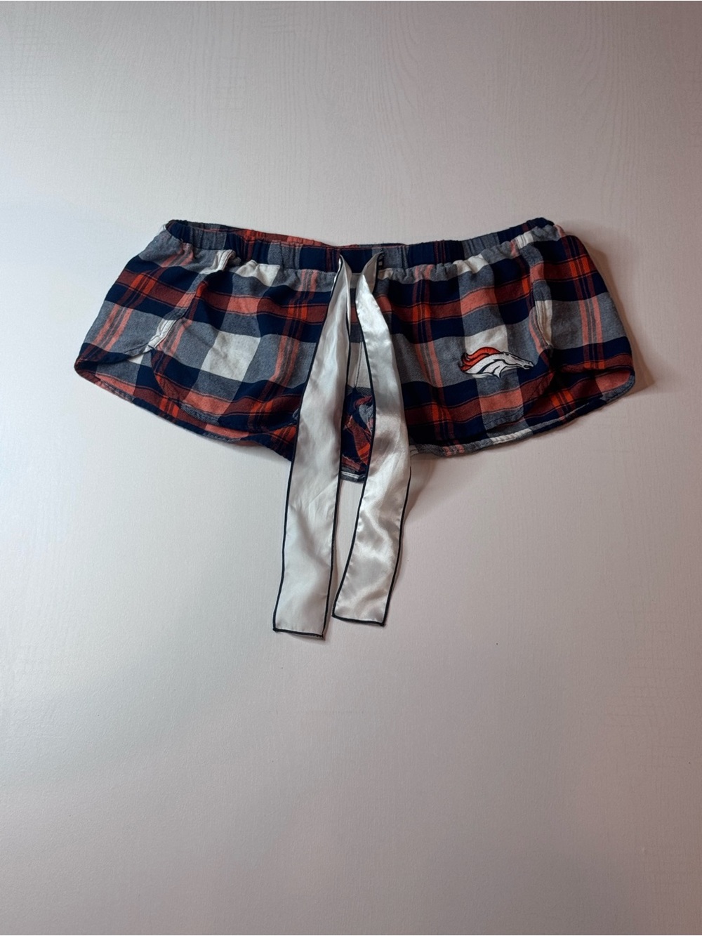 NFL Navy and Orange Plaid Satin Tie Sleep Shorts